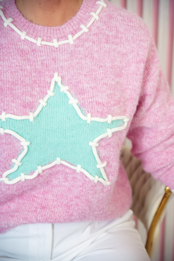Sweter z długim rękawem i dużą gwiazdą na środku BIG STAR - różowy 4