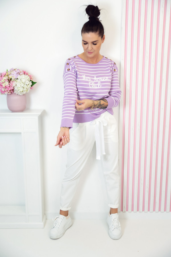 Sweter w paski MON AMOUR CLUB - fioletowo biały