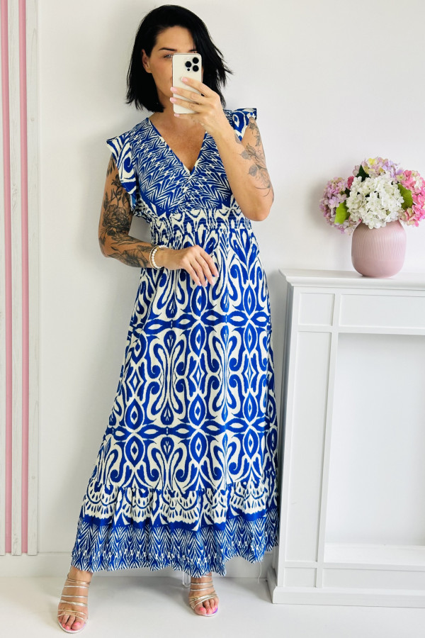 Sukienka maxi z gumką pod biustem SARRA - niebieska