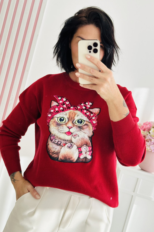 Sweter SWEET CAT - bordo 1