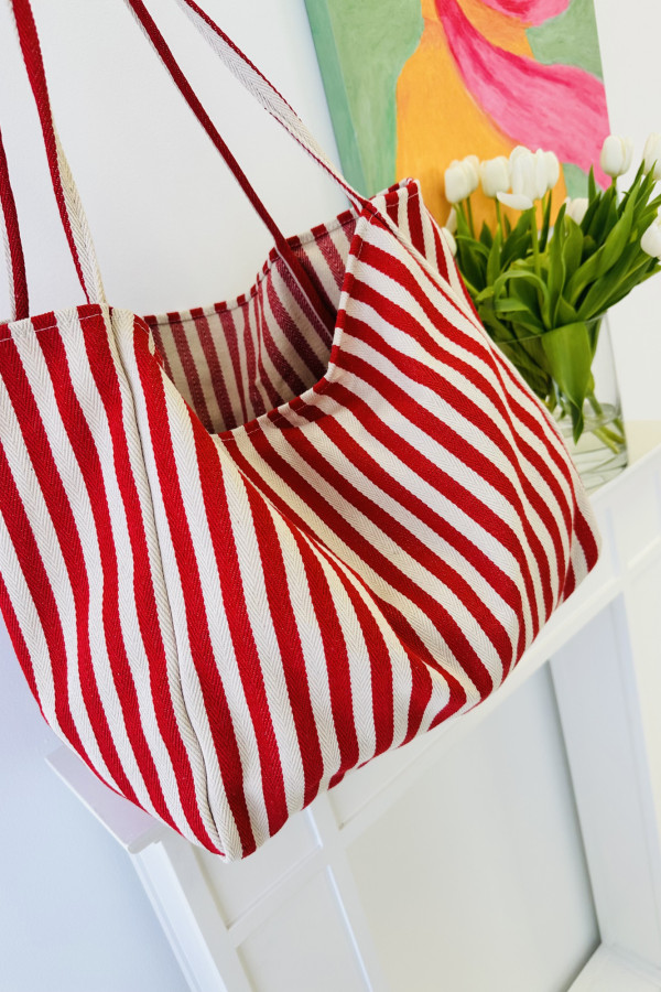 Torebka BEACH BAG - czerwono beżowa