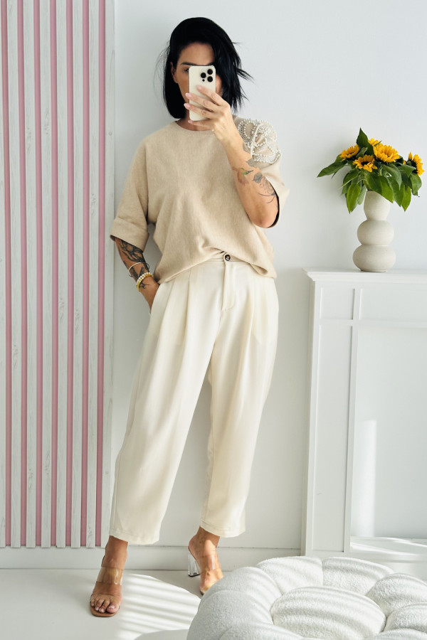 Sweter PEARL FLOWER - beżowy