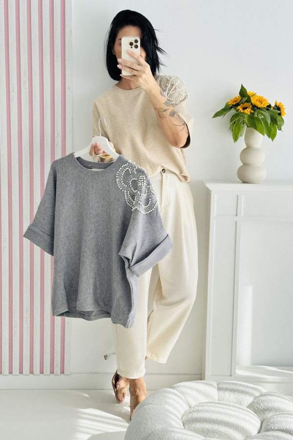Sweter PEARL FLOWER - szary