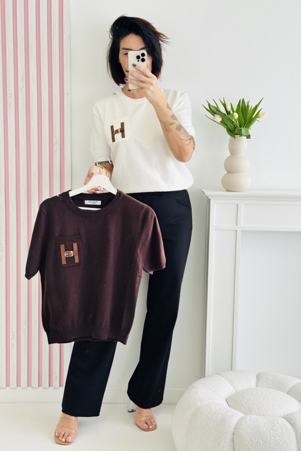 Sweter LEATHER - brązowy